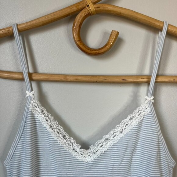 John Galt Brandy Melville Blue & White Striped Nicolette Lace Tank Top - Picture 4 of 6